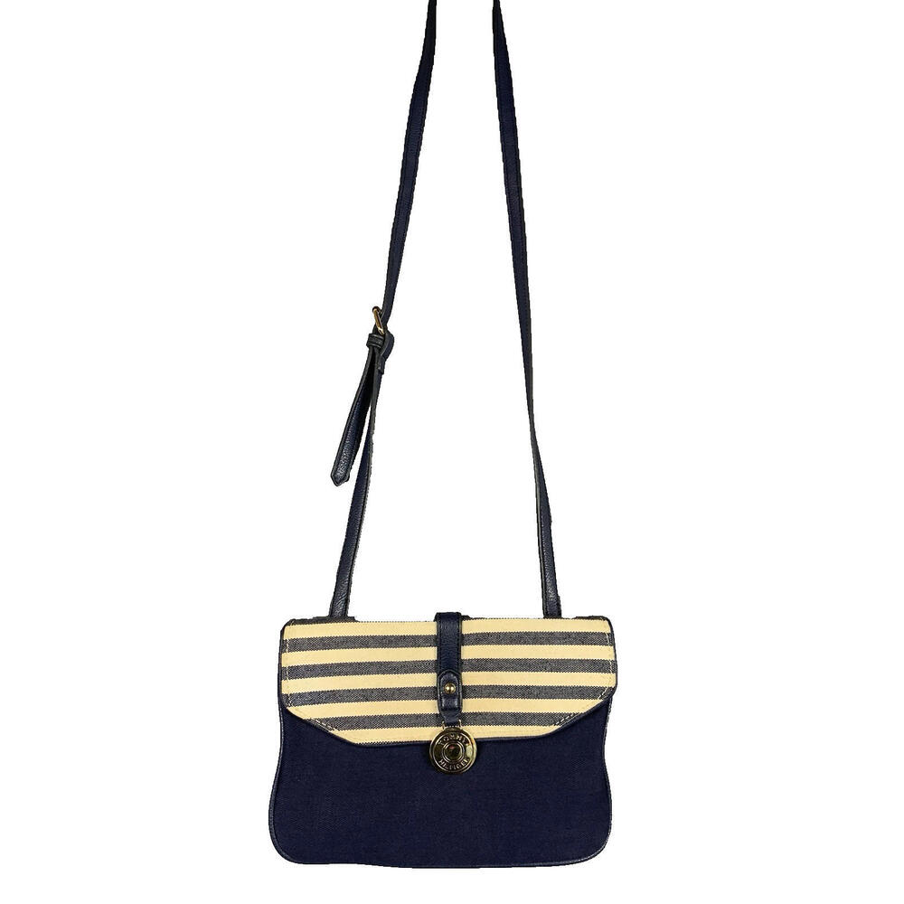 Tommy Hilfiger Womens Crossbody Bag Long Strap Designer Handbag Navy Blue Stripe